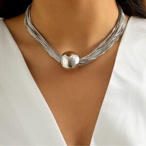Anthropologie Silver Multi-Strand Choker with Polished Orb